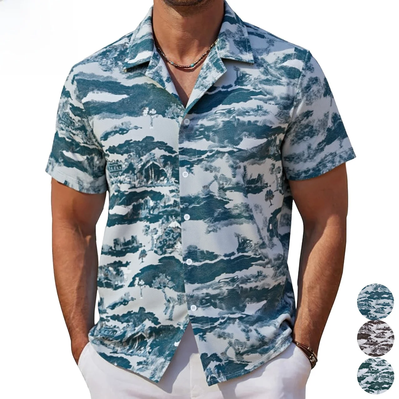 

High-End Color-Woven Short-Sleeve Casual Cuban Collar Men's Shirt Polyester Fabric Fleece Lined Thickened Summer Fashion
