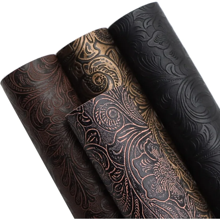 

Bump Texture Faux Leather Sheet 4 Pcs 7.7 x 12.9 20 cm x 33 cm Plain Geometric Pattern Printed Faux Leather Fabric for DIY Jewe