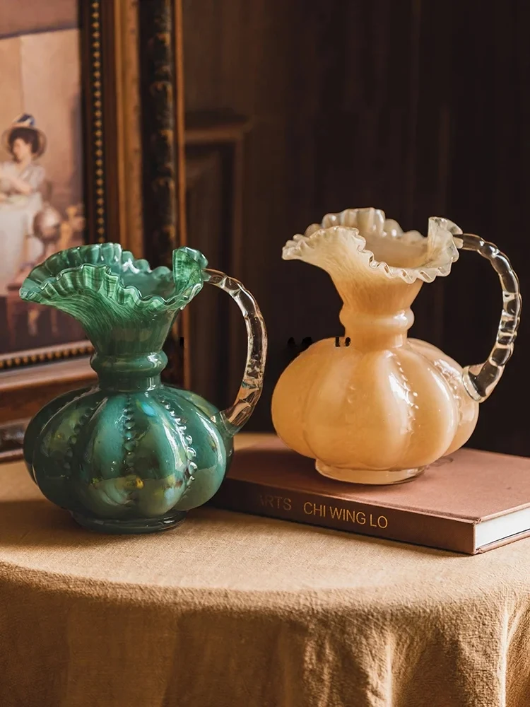 

Medieval decorative flower ware, living room dining table ornament, flower arrangement, premium retro glass vase