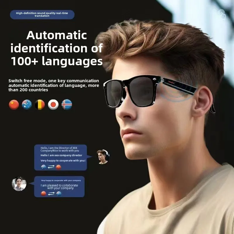 Intelligent glasses AI translation glasses with real-time translation in over 100 languages Bluetooth music built-in microphone