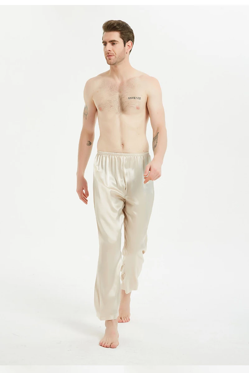 Pantaloni da uomo in seta di gelso naturale, color champagne, luminosi, lisci, comodi, freschi, casual, per la casa, pantaloni da pigiama estivi