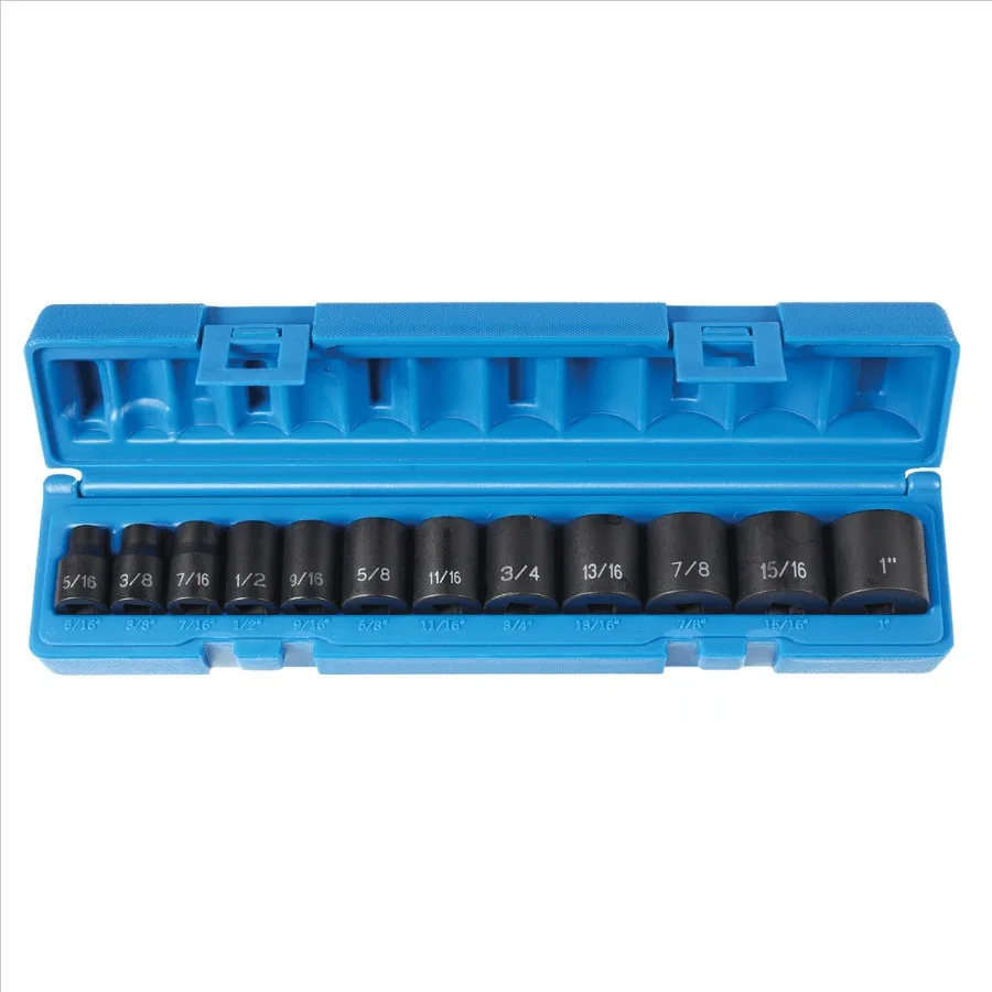 

1202 3/8 Drive 12 Pc Standard Length Socket Set - 12 Point, Durable Chrome Vanadium Steel, Ideal for Automotive and Mechanical