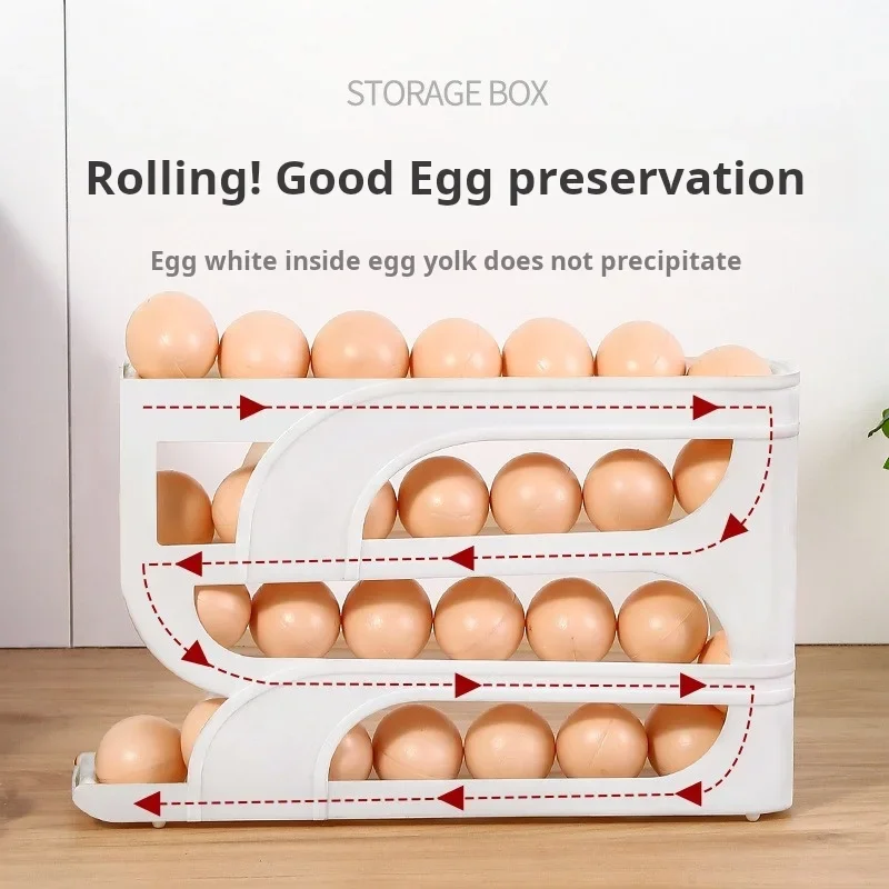 

4 Tier Egg Holder for Fridge Automatic Rolling Egg Dispenser Large Capacity Stackable Egg Storage for Refrigerator Space-Saving