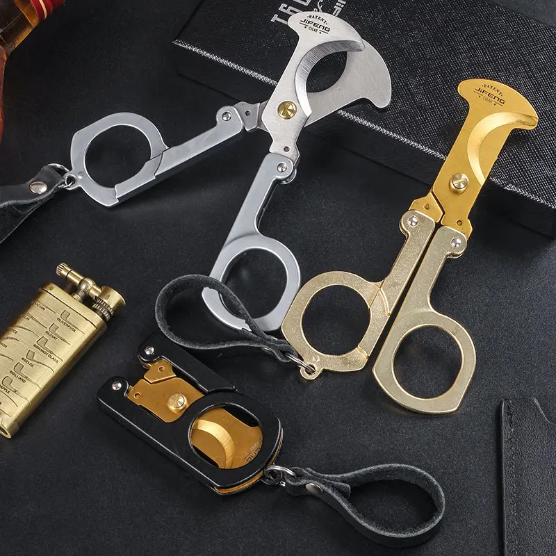 Stainless Steel 1Pc Cigar Clipper Folding Monsoon Design Portable Keychain Belt Carry Cigar Smokers Luxury Premium Accessory