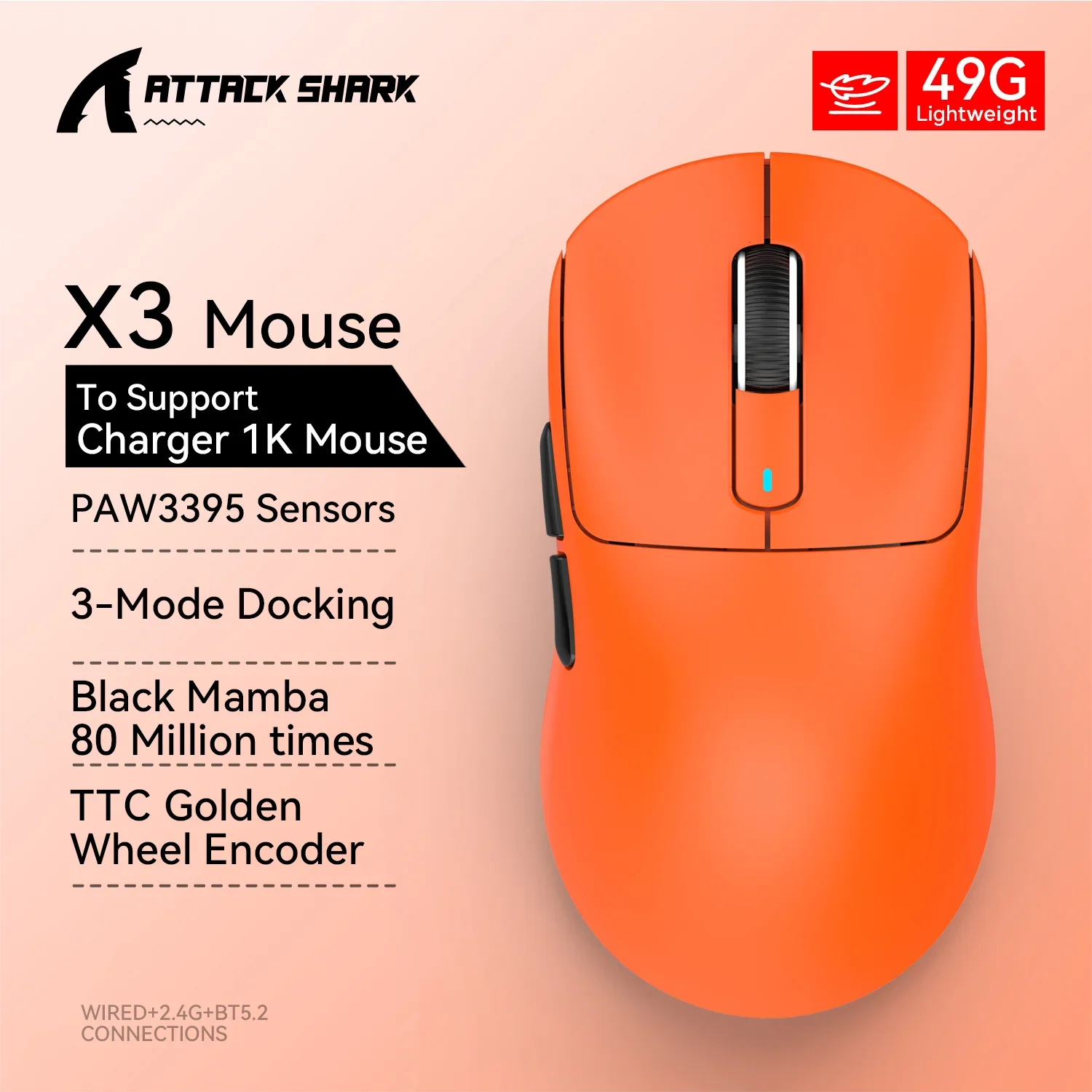 Attack Shark X3 Bluetooth Wireless Mouse PixArt PAW3395 26000dpi 2.4g Tri-Mode Connection Lightweight Macro Gaming Mouse