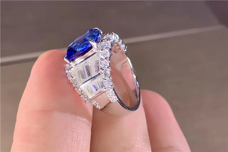 Solid 18K Au750 White Gold Man Ring 1 2 3 4 5Carat Lab Sapphire and Moissanite Diamonds Wedding Party Engagement Anniversary