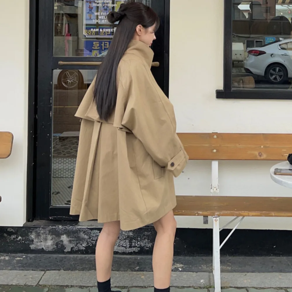 

Autumn Winter Turtleneck Loose Long Trench Coat Jacket Full Sleeve Single Breasted Windbreakers Female 2024