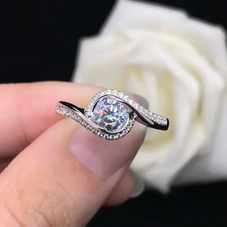 Solid 14K White Gold AU585 Platinum PT950 Angel's Kiss Diamond Ring 18k Gold Moissan Diamond Ring