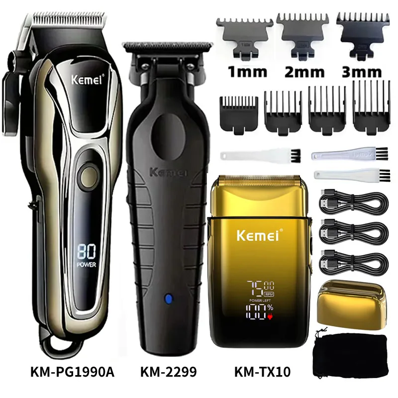 Kemei Hair Clipper Kit KM-PG1990A KM-2299 KM-TX10 Men's Electric Hair Trimmer Machine Professional Hair Cutting Machine for Men