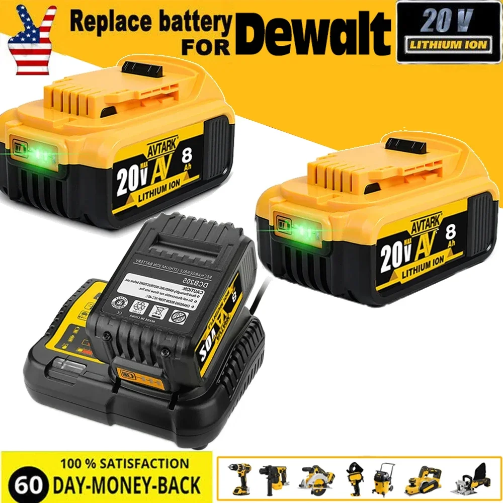 100% Original 20V 8.0Ah MAX Battery Power Tool Replacement for DeWalt DCB184 DCB181 DCB182 DCB200 20V 8A 6A 18Volt 20v Battery