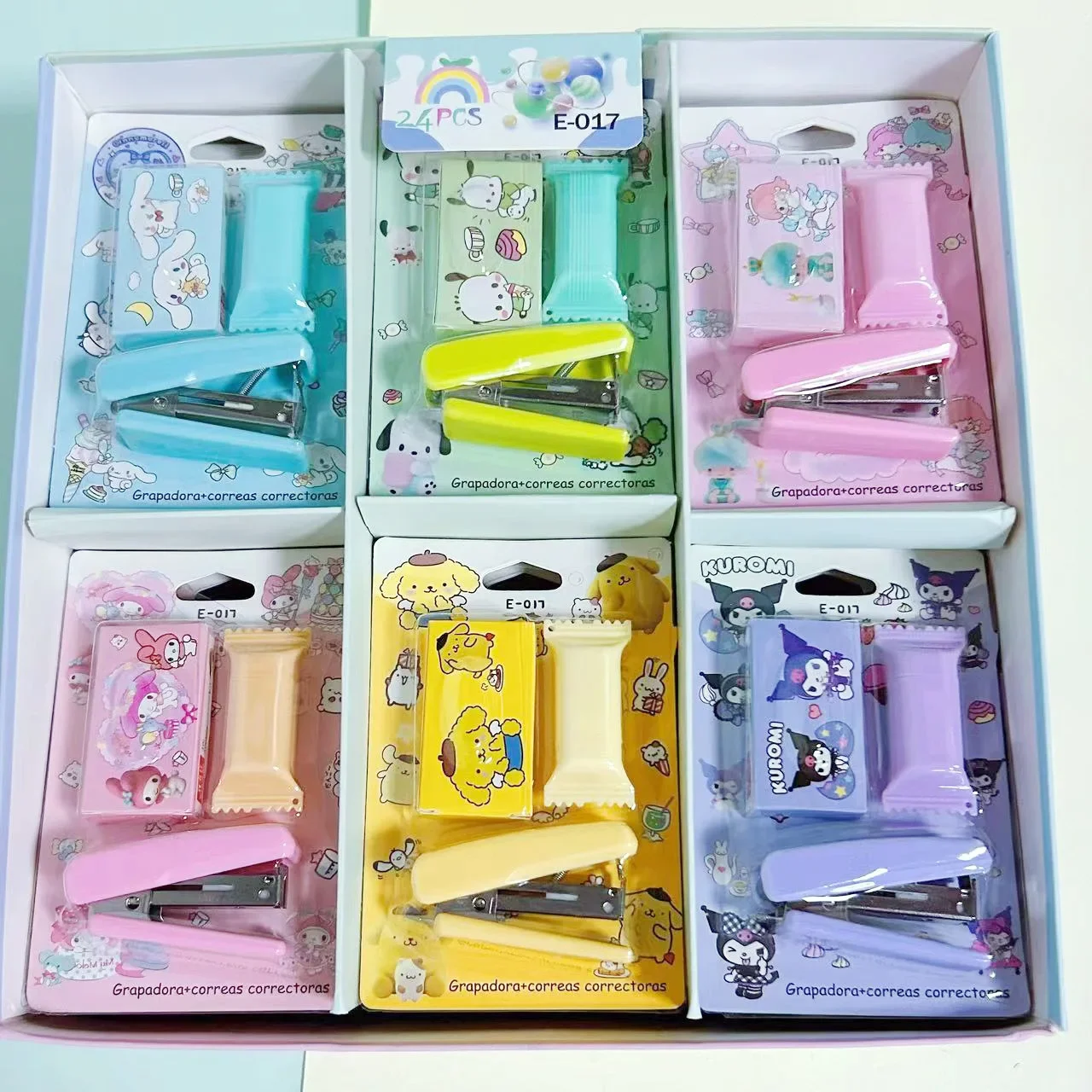 24pcs-sanrio-mini-stapler-highlighter-set-kulomi-cinnamoroll-pachacco-binding-tools-stationery-office-school-supplies-wholesale