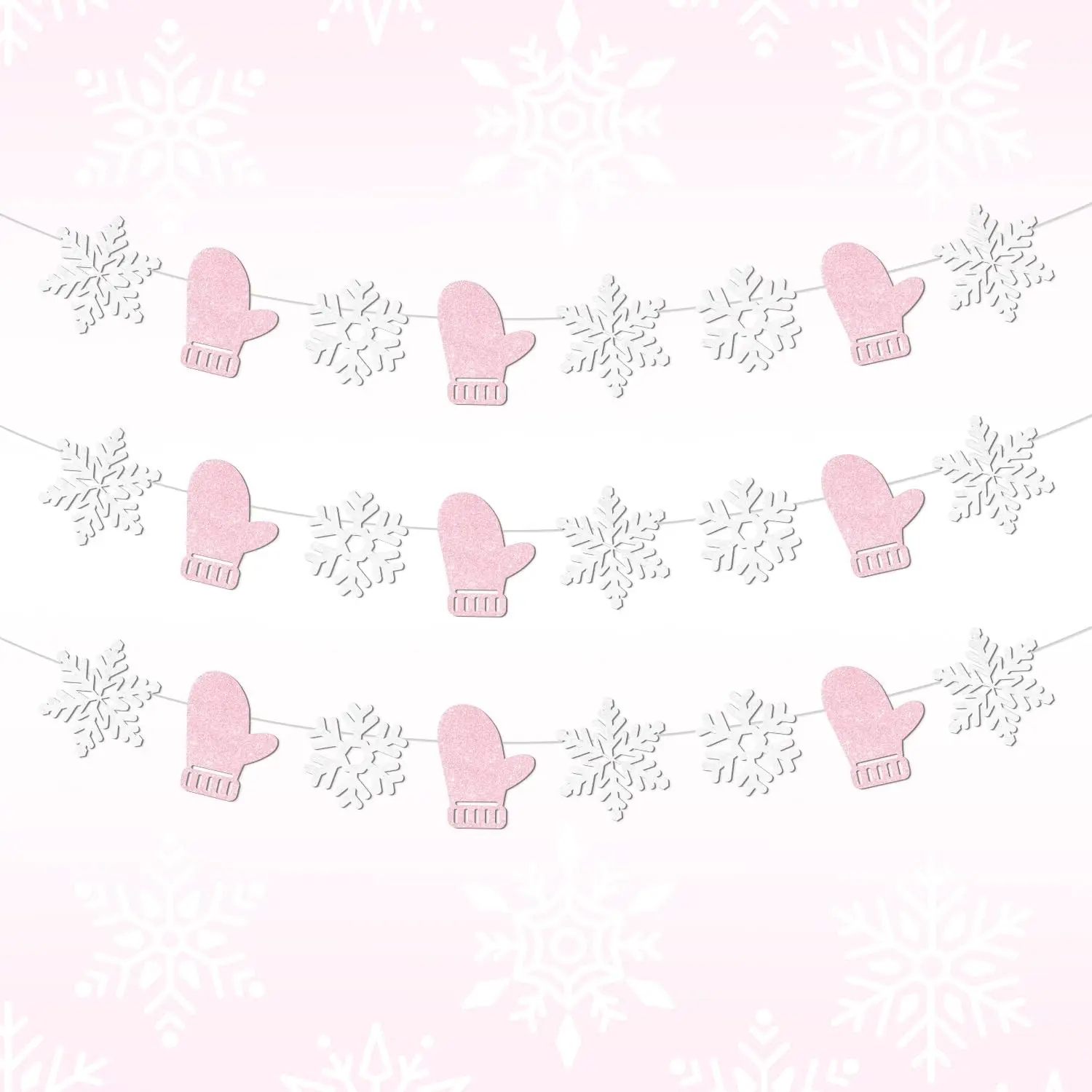 

Kreatwow-Pink Winter Baby Shower Decorations, Glove, Snowflake Garland, Party Decors, 1st Birthday, Holiday Supplies