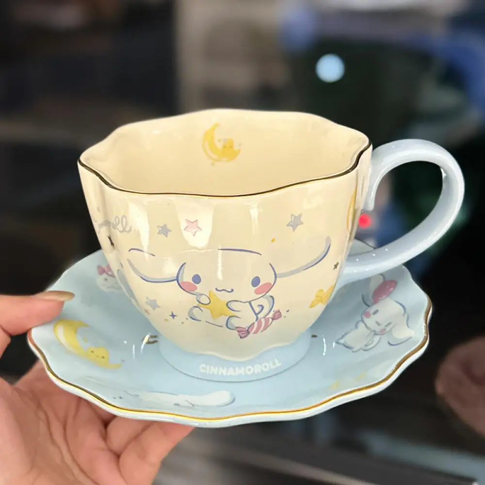 

400ML Kawaii Sanrio Anime Hobby My Melody Kuromi Cartoon Ceramic Mug with Coffee Disc Birthday Gift