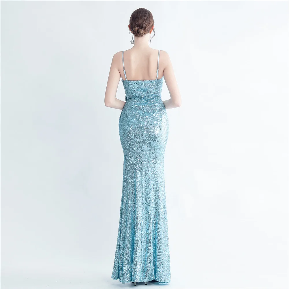 Lovely Baby Blue Mermaid High Split Evening Dress Strapless Backless Sexy Long Women Formal Gowns For Prom Party 2023 Wholesale