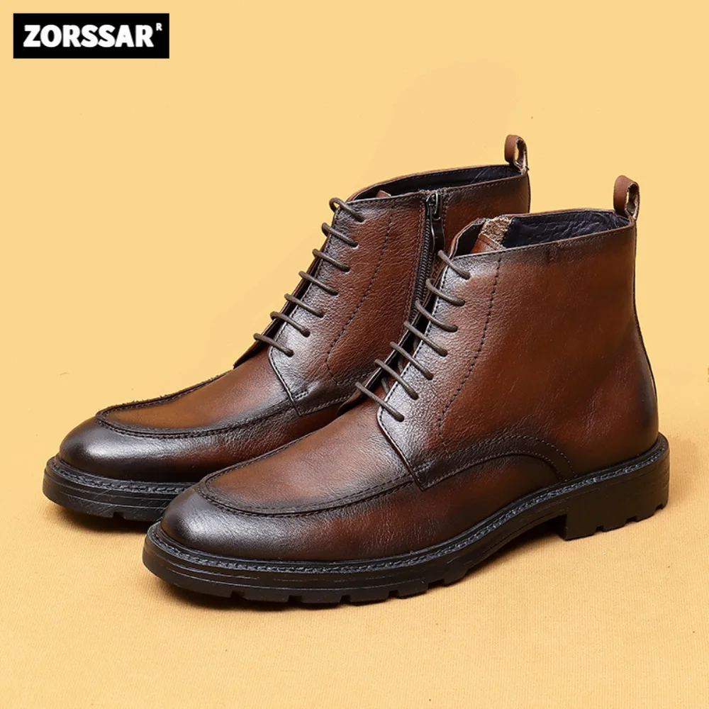 

2024 Men's Dress Boots Genuine Leather Chelsea Boots Men Fashion Ankle Boot Mens Casual British Style Short Boot High-Top Shoes