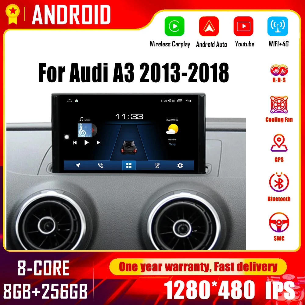 

7 '' Android 14.0 for Audi A3 2013-2018 Car Multimedia Player Auto Stereo Radio WIFI 4G Carplay BT IPS Touch Screen GPS Navi