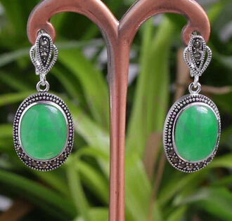 

Hot sell Noble- hot sell new - new green Natural stone black Tibet silver silver hook dangle earrings