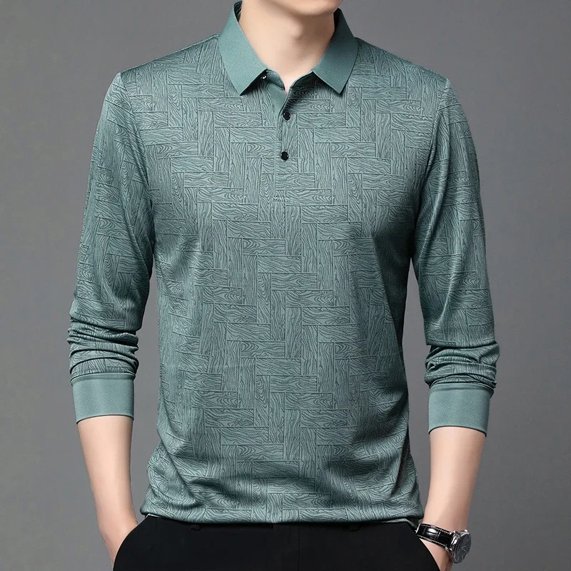 

New Men's Business Casual Long Sleeved Shirt Solid Color Polo Shirt Fashionable Breathable Comfortable Versatile Top