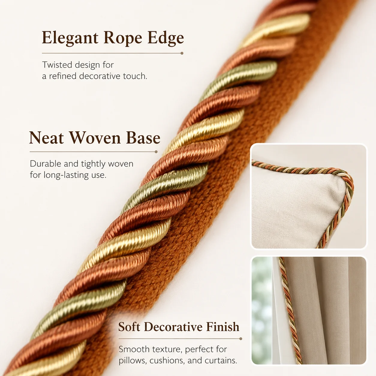 6/12M 6Mm Braided Piping Cord  - Home.Textiles Cushion ulasan dan harga