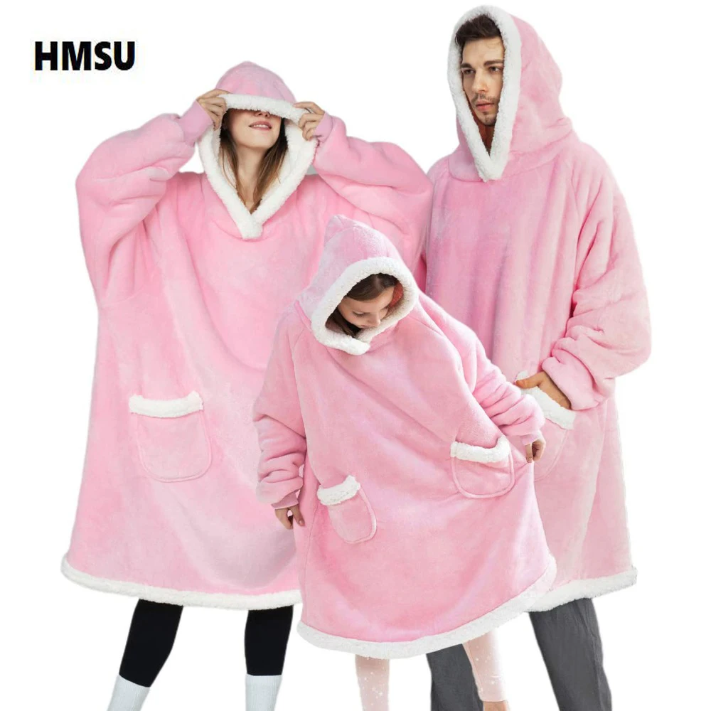 Winter Warm TV Hooded Blankets Sofa Cozy Coral Fleece Hoodie Blanket Adults Kids Bathrobe Weighted Blanket with Sleeves Outwears