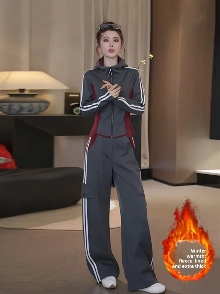 

Повседневный спортивный костюм для женщин в корейском стиле: куртка с пэчворком, брюки, осенний комплект, худи с длинными рукавами.