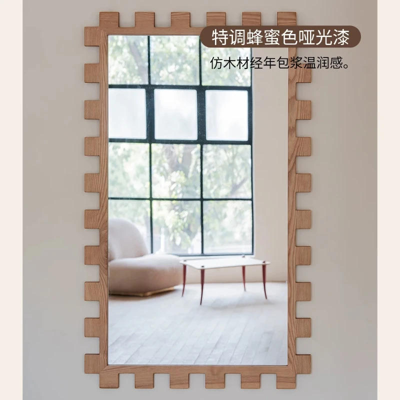 Solid wood frame designer wabi-sabi wind porch wall-mounted floor-to-ceiling dressing mirror household