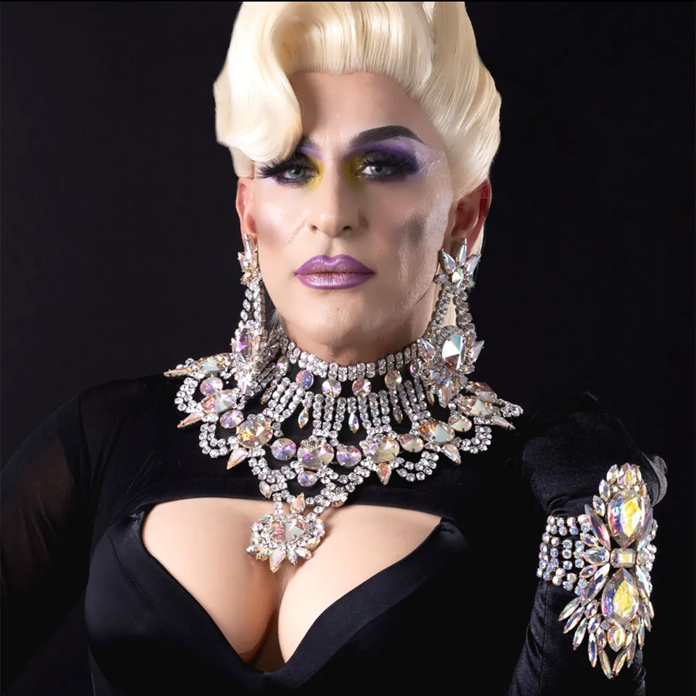Cuier riesige Größe Halskette für Hochzeit Braut Drag Queen Accessoires Strass Glas