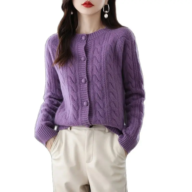 

2023 Autumn And Winter New 100% Wool Thickened Cardigan Female Fashion Versatile Charming Slim Pullover Sweater Coat Women R88