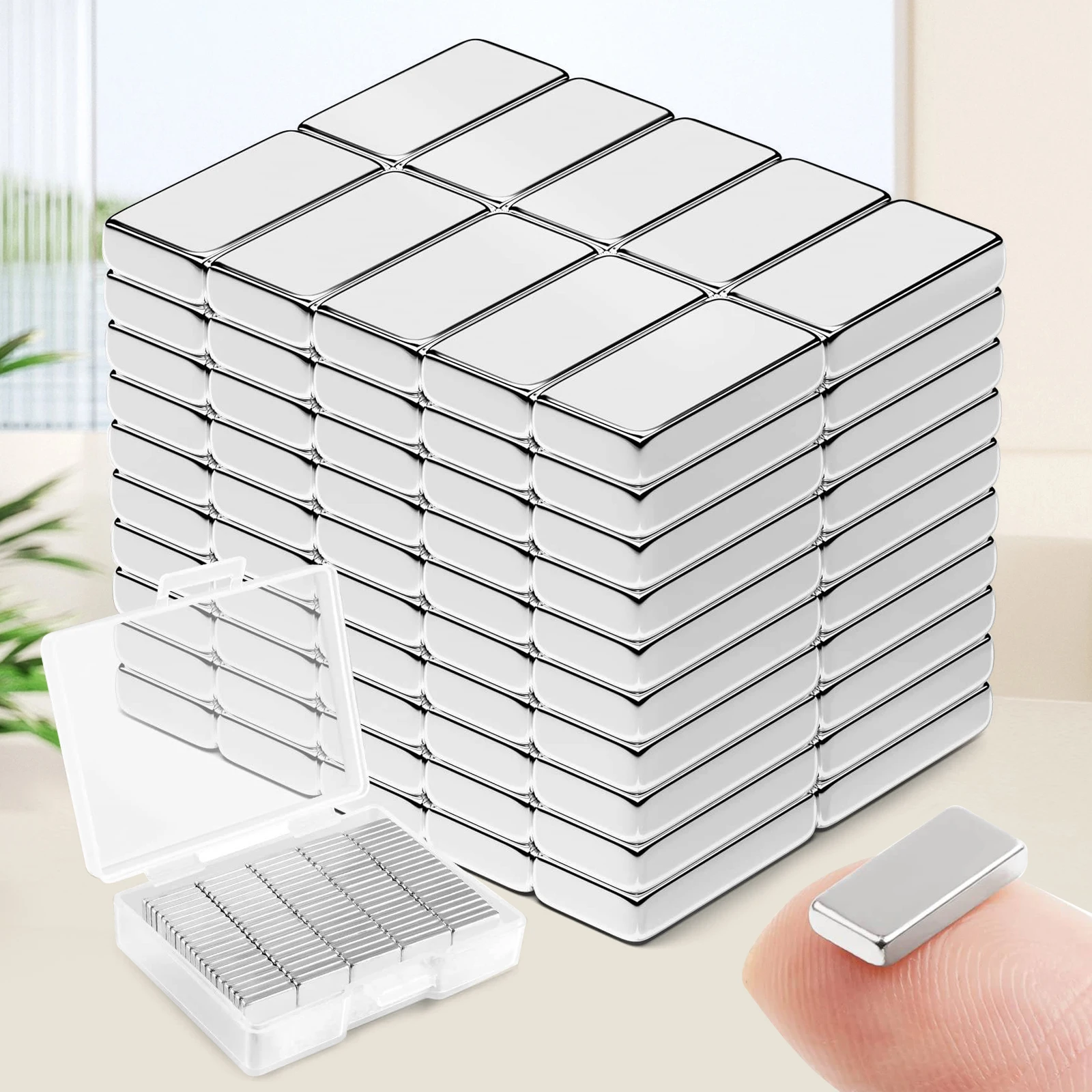 N25 10x5x2mm Grade Silver rectangular magnets,Magnets with Double-Sided Adhesive, Great Pull Force, Perfect for Fridge, Garage