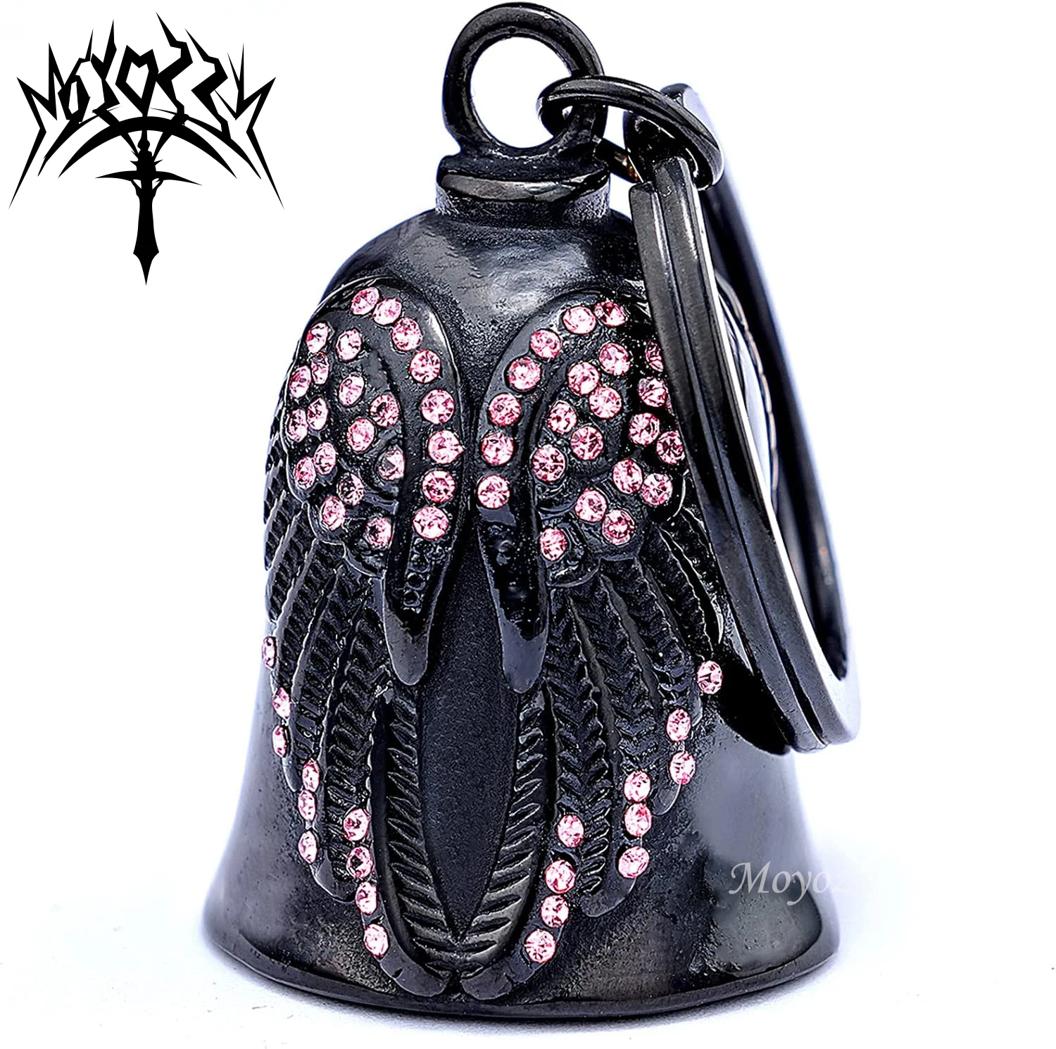 Motorcycle Biker Bell Hanger Pink Angel Wing Cross Biker Guard Riding Ride 316L Stainless Steel Bell For Women& FREE Bell Hanger