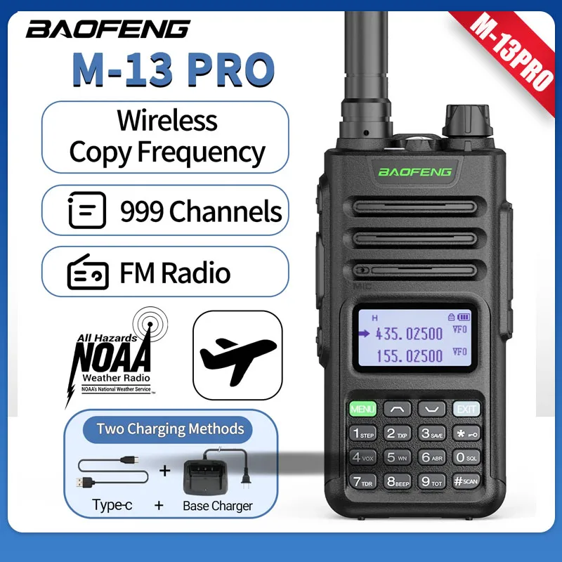 BaoFeng M-13 Pro Walkie Talkie Long Range Wireless Copy Frequency Air Band Type-C Charger High Power K5 Ham Two Way Radio