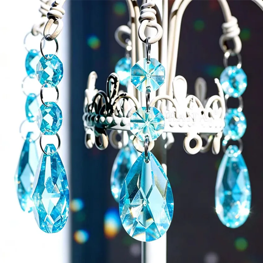5Pcs Crystal Glass Pendants Chandelier Prisms Suncatcher, Hanging Water Drop Ornaments for Window Home Garden Wedding Decor