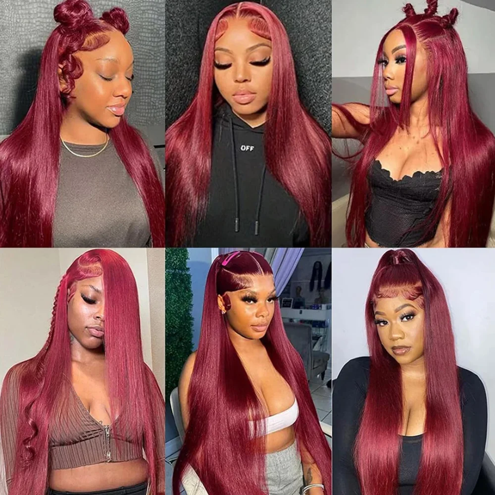 Peruca Frontal Reta 99J de Cabelo Humano com Densidade 200, Peruca Frontal HD Lace 13x6 Pré-Alongada com Nós Descoloridos, Sem Cola, 46 Polegadas