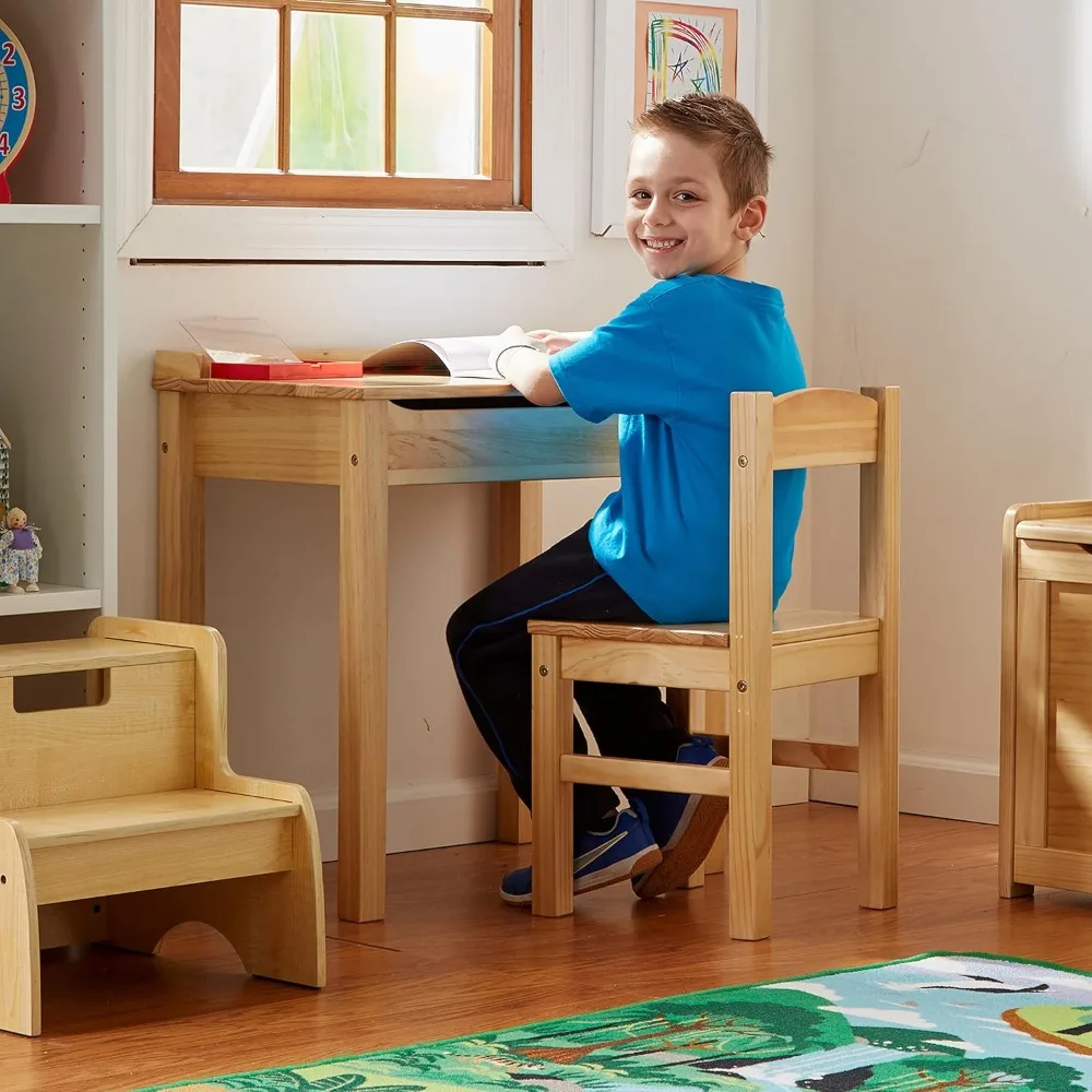 Wooden Lift-Top Desk & Chair - Honey