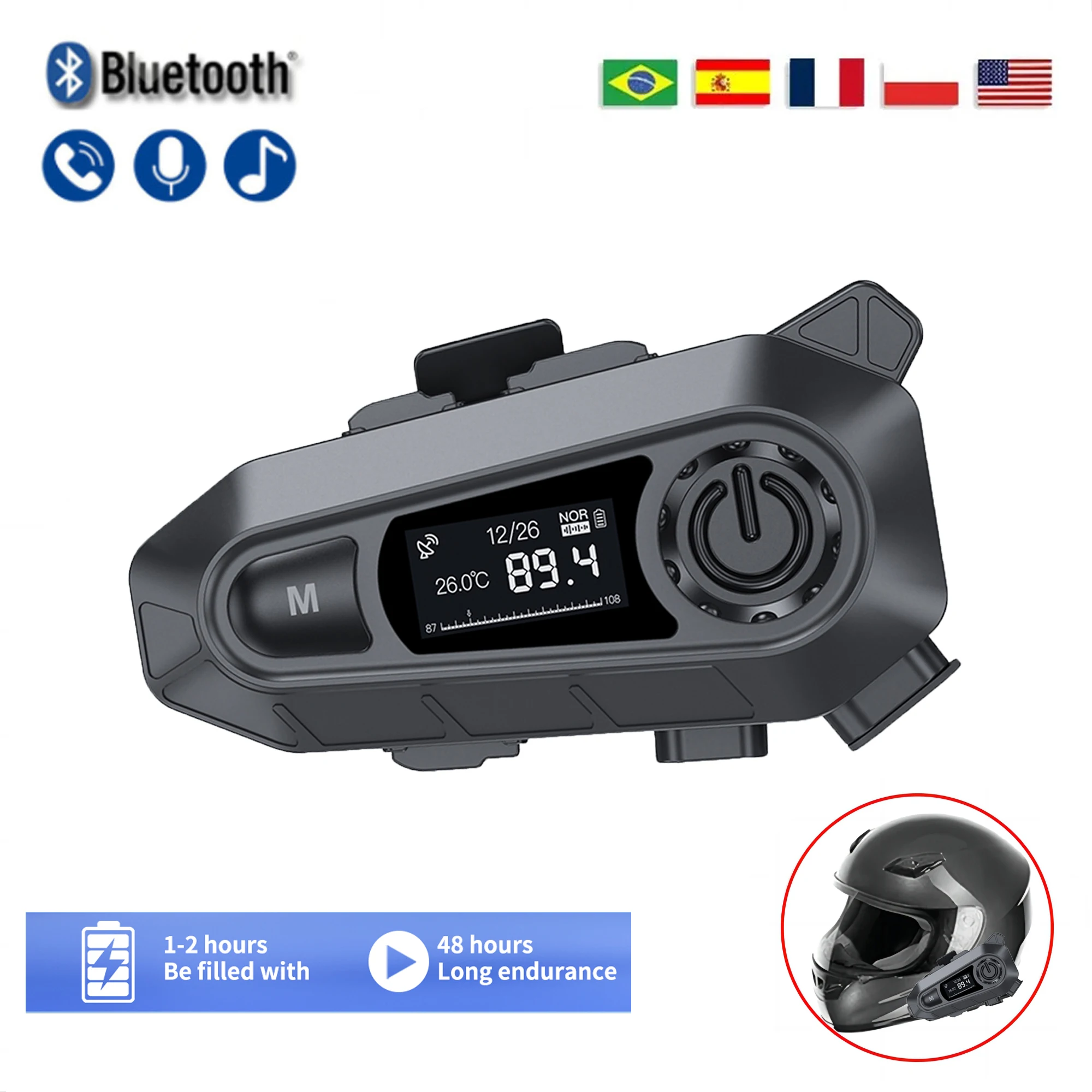 

LCD Display Motorcycle Bluetooth Helmet Headset Waterproof Noise Reduction BT 5.3 Motorbike Headphones Bicycle Earphone