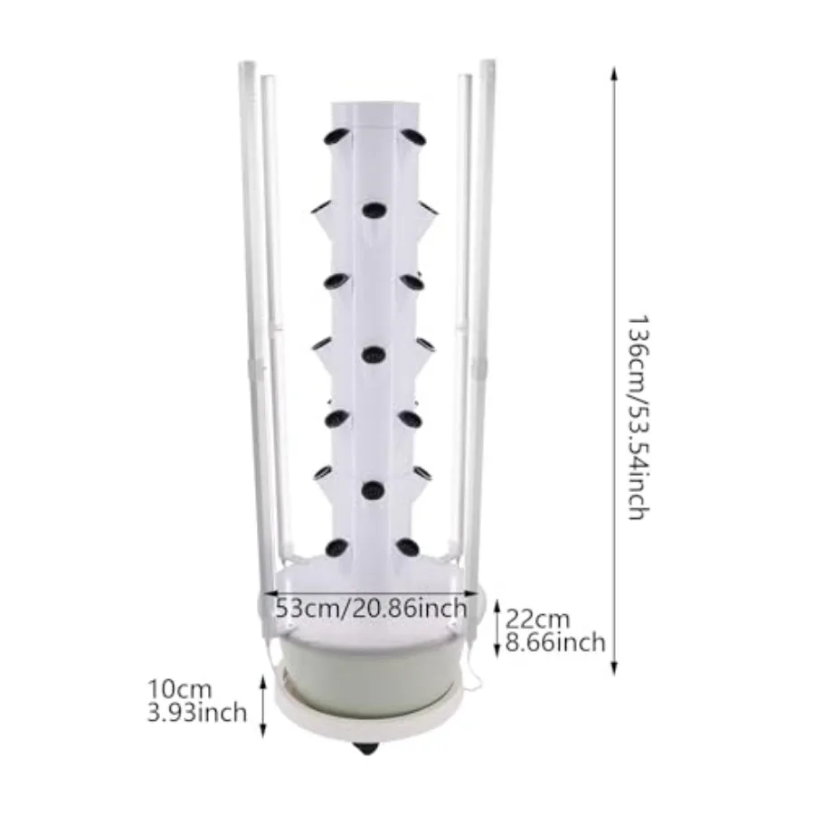 Hydroponic growing tower for indoor/outdoor garden farms and schools: white 7-tier vertical system with LED grow lights, 24-hou