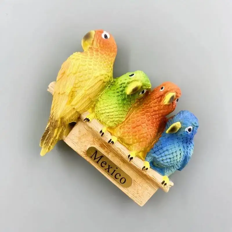 Latin America Mexico Cancun Tourism Commemorative Creative Handmade Painting Three Dimensional Macaw Magnet Refrigerator Sticker