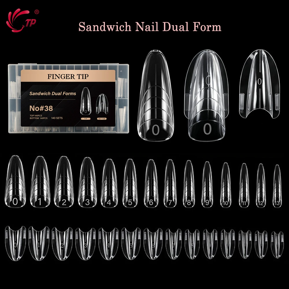

TP Sandwich Nail Dual Forms 140pcs/280pcs Clear Almond Nail Forms Acrylic Extension Poly Nail Gel Molds Reusable Manicure Tools