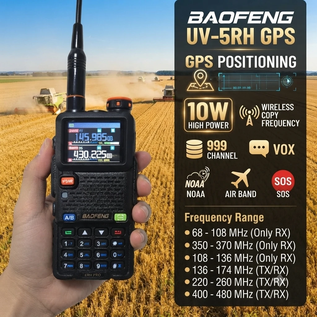 Walkie Talkie With Gps Pairs With A Handheld Microphone For High Volume 10W High Power Designed For Harvesting On Large Farms
