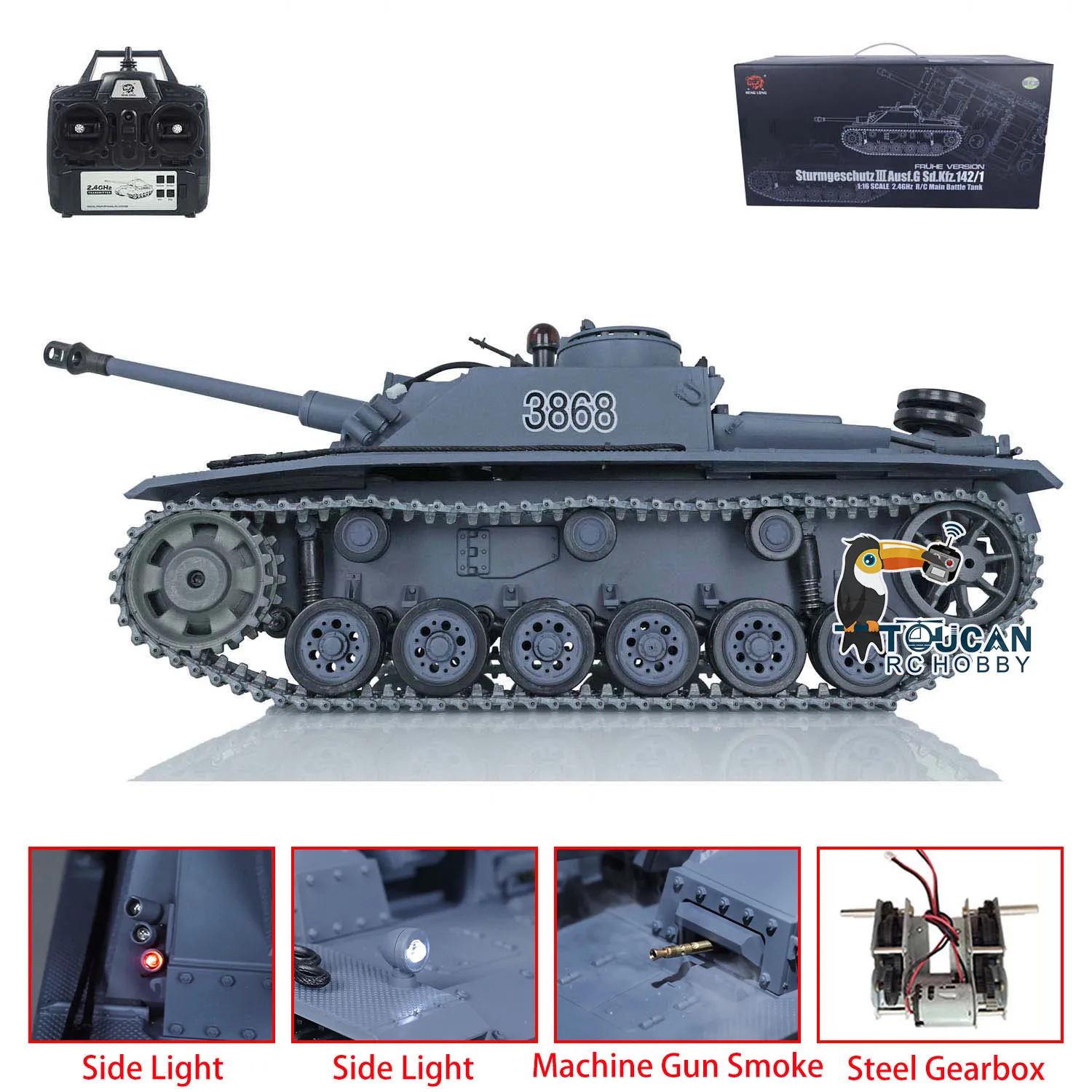 1/16 Spare Parts Heng Long HL TK7.0 German Stug III RC Tank 3868 Metal Tracks Turret Side Light TOUCAN