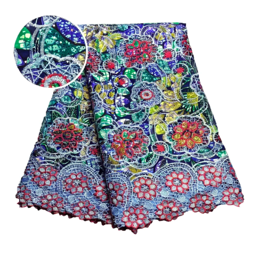 100% Cotton African Glitter Wax Lace Fabric 5Y 3D Embroidered Soft Fashion Cord Lace for Women's Dresses Embroidery Sewing Lace