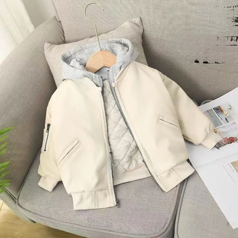 Boys' Casual Leather Jacket Autumn  Children's Korean Version Fake Two-piece Leather Jacket Children's Foreign Jacket Tide