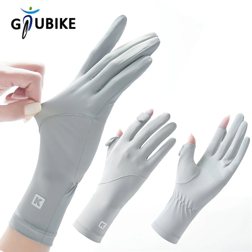 GTUBIKE Sonnenschutz-Handschuhe Sommer Rutschfester Verlängerter Handgelenkschutz Touchscreen-fähig Eisseide Fahrradhandschuhe mit zwei freien Fingern für Damen