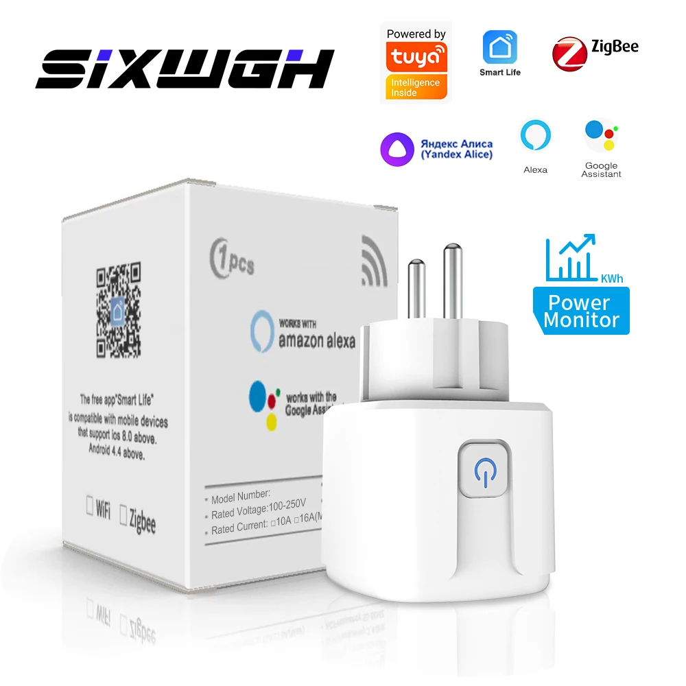 SIXWGH Zigbee Smart EU Stecker für Tuya Smart Home Automation Timing Power Monitor Smart Socket Unterstützung Google Home Alexa