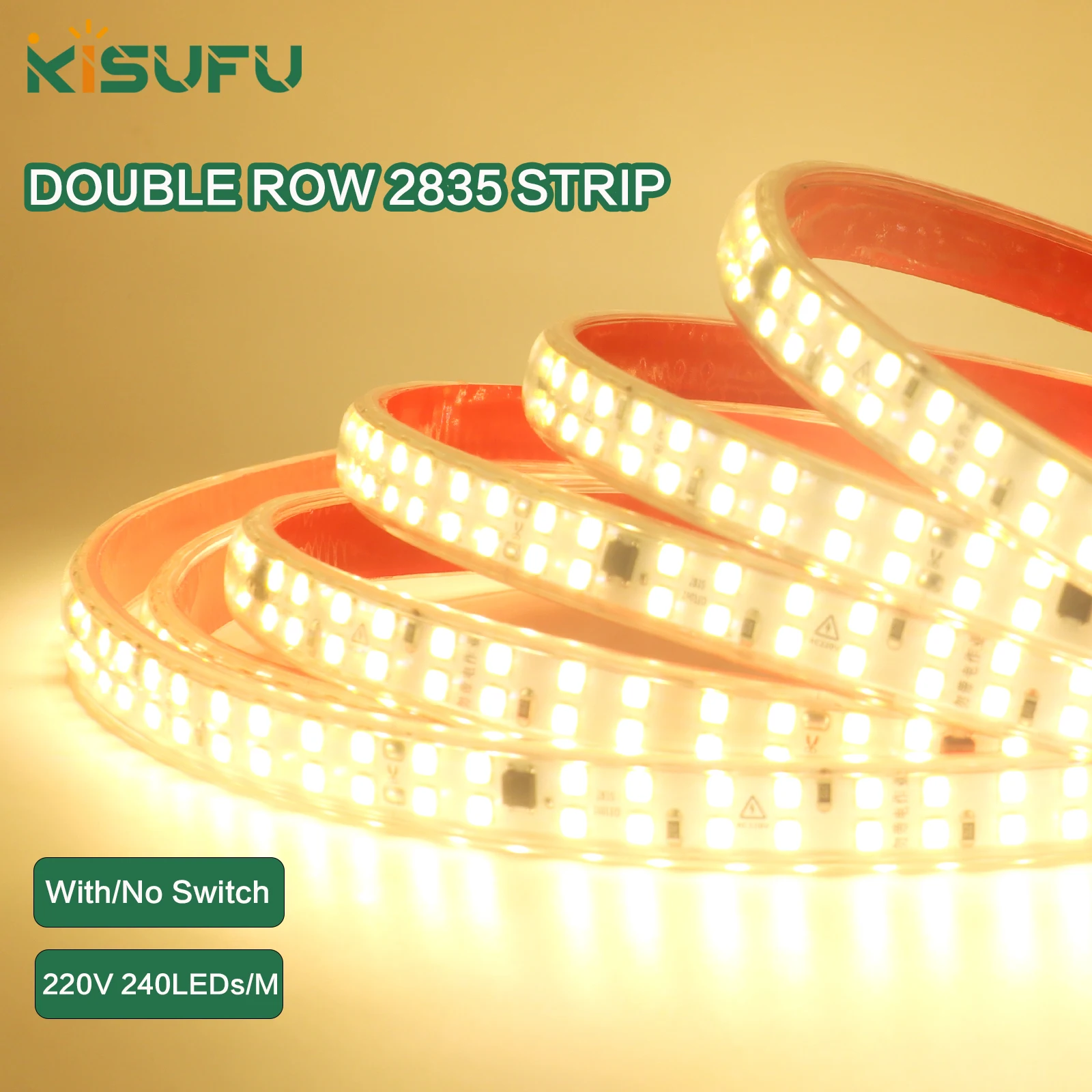 240LED/m LED Strip Light Waterproof 2835 220v EU Plug Tape Adhesive with IC Flex Tape Diode Lamp Vanity Cabinet Home Decor 1-50M