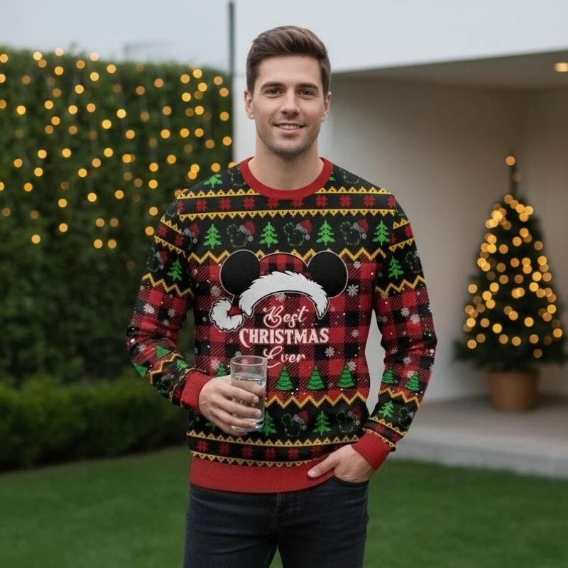 

Mickey Mouse Christmas Sweatshirt for Boys & Girls Santa Mickey Print Best Christmas Ever Winter Daily Wear Adult Child Pullover