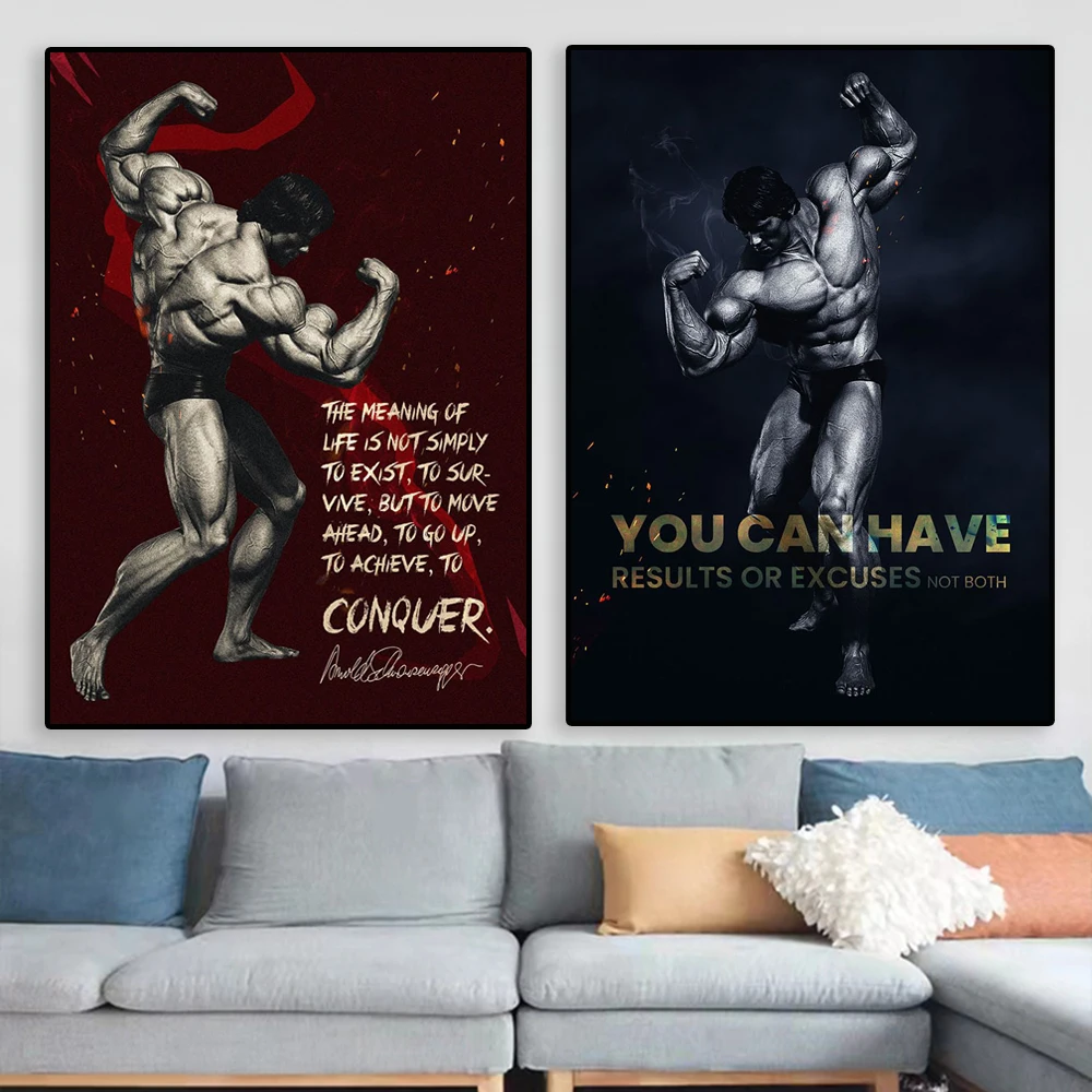 Motivational Quote Poster Arnold Schwarzenegger Print Gym Body Fitness Art Canvas Painting Living Room Decoration Gym Room Decor