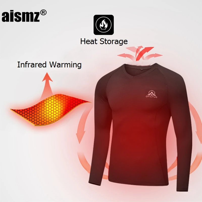 Aismz Winter Thermal Underwear Men\'s Clothing Warm First Layer Suits For Men Fleece Infrared Heating Second Skin Long Johns