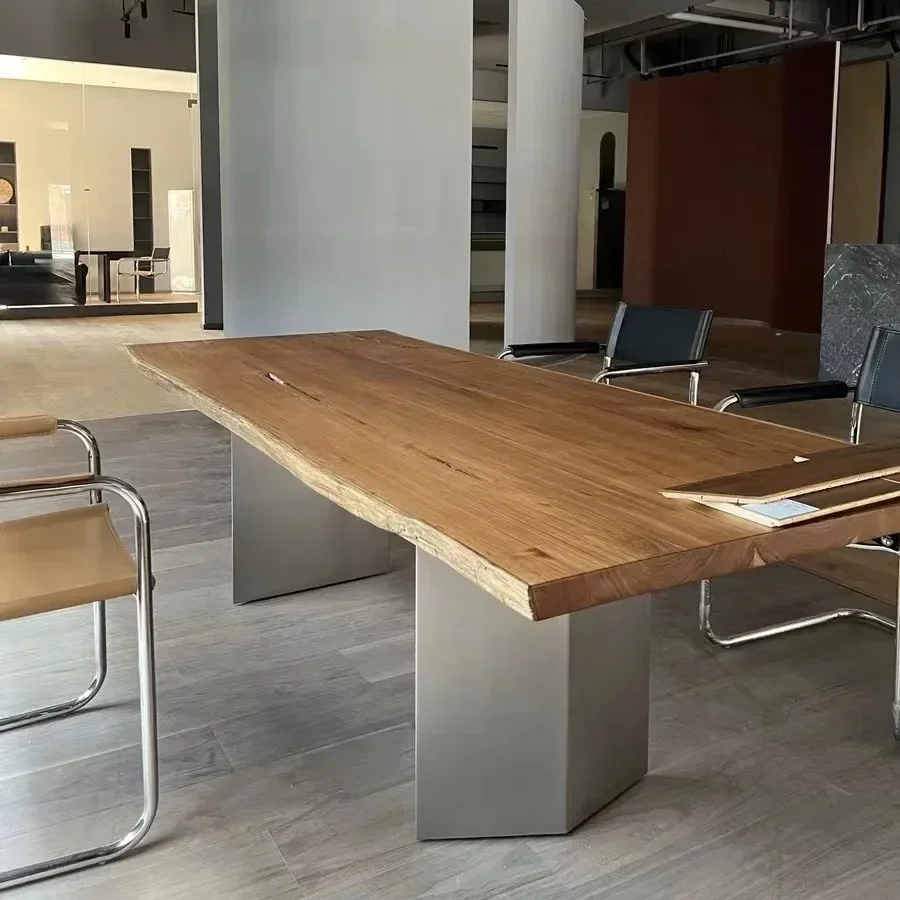 Stainless steel natural color brushed triangular table legs simple atmosphere light luxury solid wood marble rock slab table leg