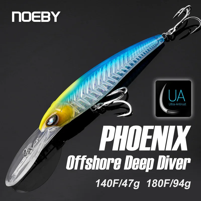 Noeby Trolling Minnow 낚시 미끼 140mm 47g 180mm 94g 인공 하드 두꺼운 물고기 뼈 딥 다이버 플로팅
